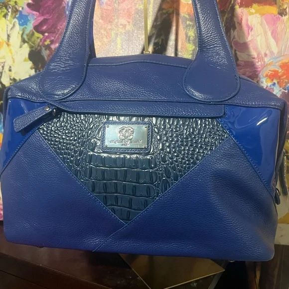 Sharif Blue Leather Shoulder Bag - Picture 1 of 8